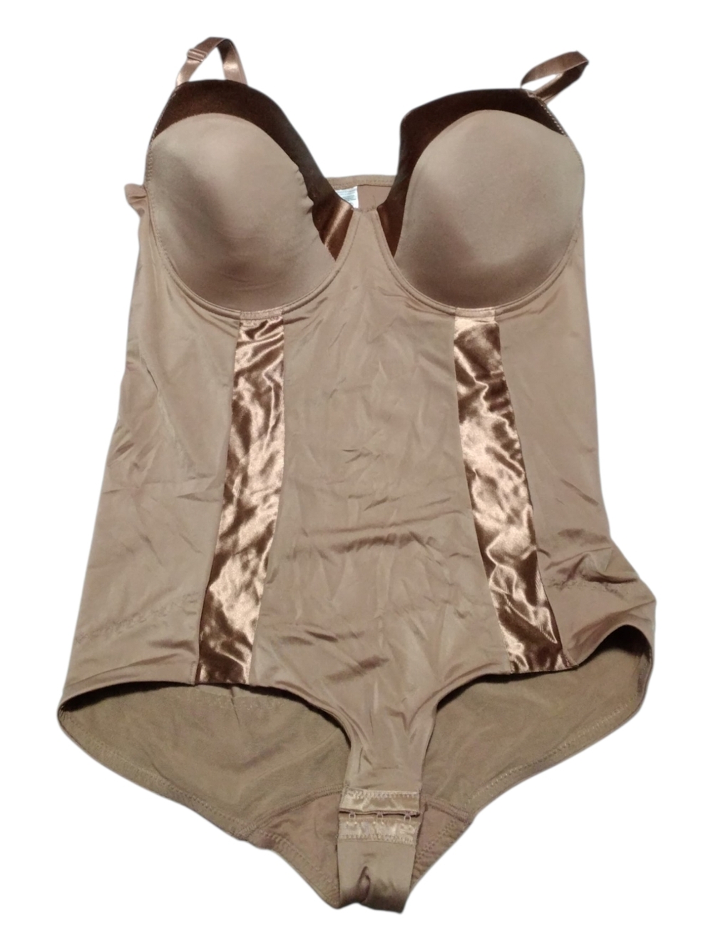 Ashley Stewart Nude Shaping Bodysuit with Brown Satin Trim NWOT 2X